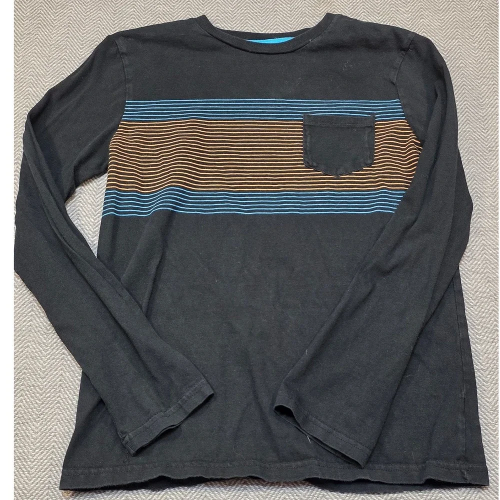 Circo Boys Black Long Sleeve Pocket T-Shirt Striped Chest Graphic Size L 12/14